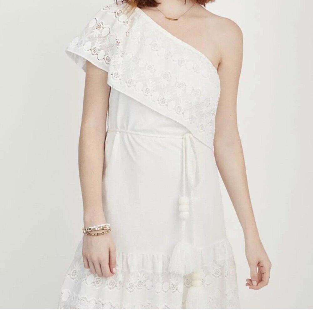NEW Maette by Stella & Dot Cora One Shoulder Dress White Ruffle Cottagecore M